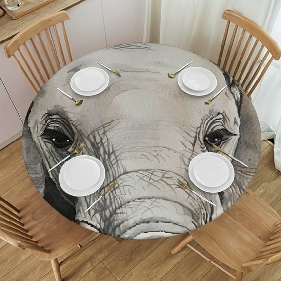 Patifu Elephant Theme Round Tablecloth Stain-Resistant Washable Indoor Outdoor Table Cover for Restaurants Weddings Parties Home 46"-50