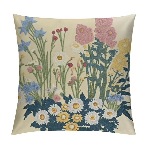 Patifu Embroidery Floral Pattern Throw Pillow Covers Couch Pillows Case for Bed Living Room Chair, No Insert 12x12in