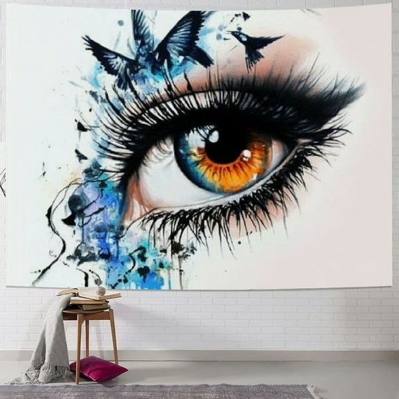 Patifu Eyelash Tapestry, Art Fashion Illustration with Hand Drawn Female Eye Dramatic Fantasy Look, Wall Hanging for Bedroom Living Room Dorm Decor 40x30inch