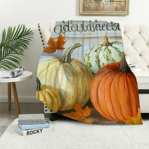 Patifu Fall Pumpkin Flannel Throw Blanket for Sofa Couch Kids Maple Leaves All Season Bed Blanket Room Decorations Buffalo Check Fuzzy Blanket Vintage Wood Plank Autumn Plush Blanket 40x50in