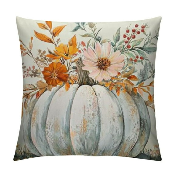 Patifu Fall Pumpkin Pillow Covers Flower Pumpkins Throw Pillow Covers Thanksgiving Farmhouse Autumn Pillowcase Fall Decorative Pillows for Couch Sofa 12x12in