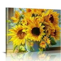 Patifu Fall Sunshine Sunflower Bathroom Decor Wall Art Farmhouse Kitchen Paintings for Wall Decorations Countryside Vintage Canvas Artwork Printing Ready to Hang for Living Room Bedroom  20x16in