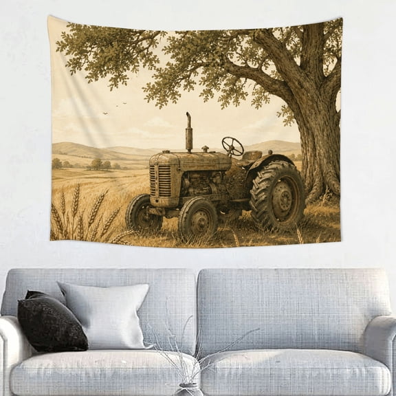 Patifu Farm Dad Tractor Tree Country Printed Polyester Tapestry Wall Hanging for Bedroom Dorm Living Room Home Decor 40*30in