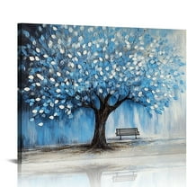 Patifu Farmhouse Canvas Wall Art For Living Room Large Wall Decor Art For Bedroom Office Decorations Tree Wall Paintings Blue Abstract Wall Pictures Canvas Artwork Modern Room Home Decor 20x16in