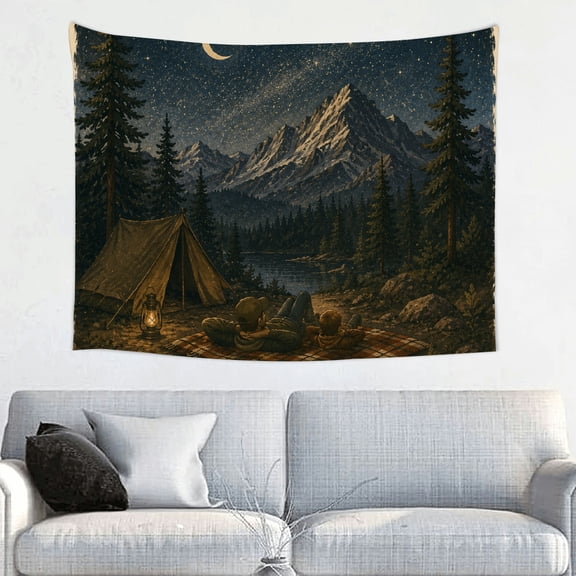 Patifu Father Son Lake Forest Rustic Polyester Tapestry Wall Hanging for Bedroom Living Room Dorm 40*30in