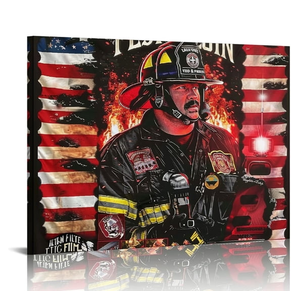 Patifu Firefighter Fire Truck Fine Art Aesthetic Poster & Print Wall Painting for Home Office Decor 20x16in