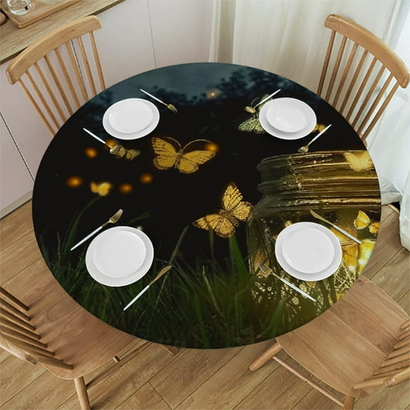Patifu Fireflies Grass Magical Realism Round Tablecloth Stain-Resistant Washable for Indoor Outdoor Restaurants Weddings Parties Home Decor 31"-35