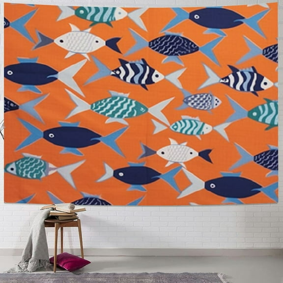 Patifu Fish Tapestry Wall Hanging Unique Style Graphic Tapestries Home Wall Decor Art Living Room Bedroom Apartment Farmhouse Dorm Decoration Short Plush No 40x60inch