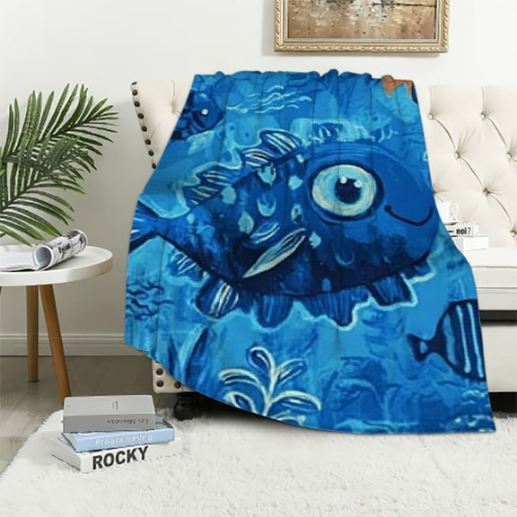 Patifu Fish Theme Warm Lightweight Blanket Soft Fleece Throw Blanket for Living Rooms Sofa Decor Cow Gifts All Seasons - Multiple Sizes Available 50x60in