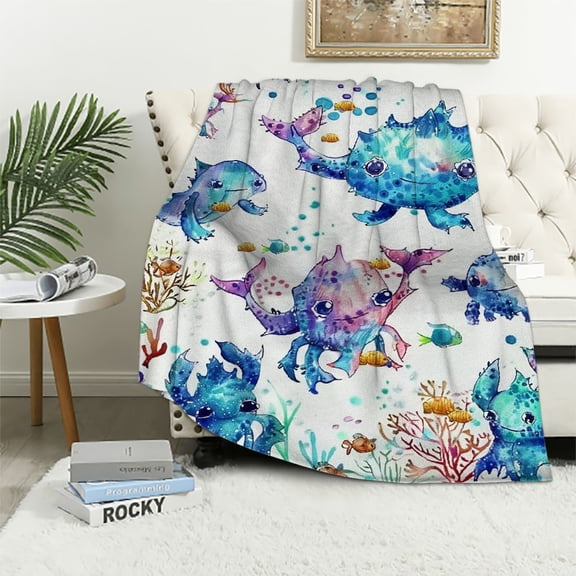 Patifu Fish Theme Warm Lightweight Fleece Blanket Soft Flannel Fabric Blanket for All Seasons, Perfect for Living Rooms, Sofa Decor, and Gifts 50x60in