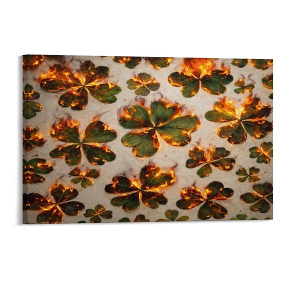 Patifu  Flaming Four-Leaf Clovers Wall Art, High-definition Printed Frameless Canvas Wall Art, Suitable for Hanging in Bedrooms, Dormitories,