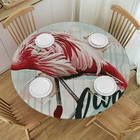 Patifu Flamingo Theme Round Tablecloth Stain-Resistant Washable for Indoor Outdoor Restaurants Weddings Parties Waterproof Fabric Home Decor 46"-50