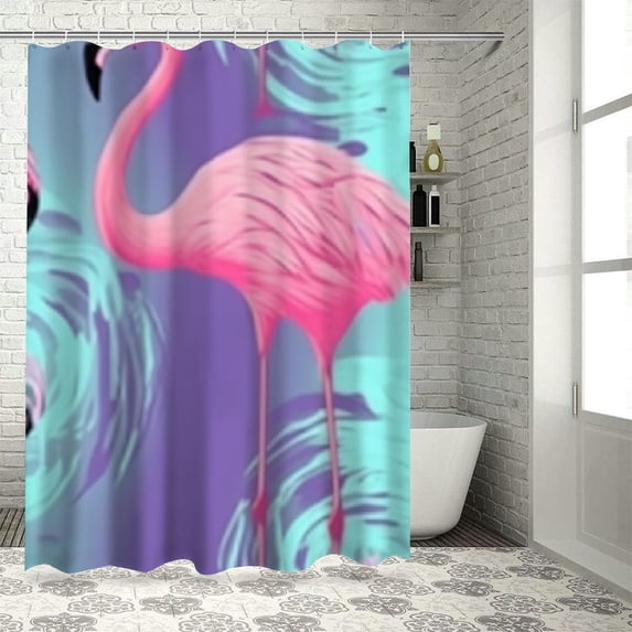 Patifu Flamingos Bathroom Décor Set Graphic Print Polyester Stylish Shower Curtain with Hooks 100% Polyester Fabric Home Bathtubs Bathroom Curtain Decoration Set 69"x72