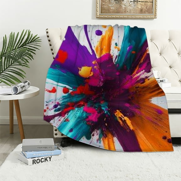 Patifu Flannel Blanket, Paint Splatter Print Soft and Warm Throw Blanket, for Couch, Bed, and Outdoors 40x50in