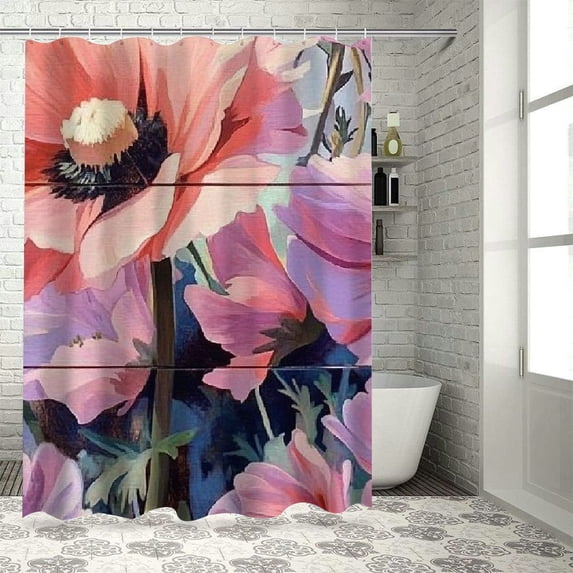 Patifu Floral Art Shower Curtain Set Chic Modern Bathroom Decor 69"x72