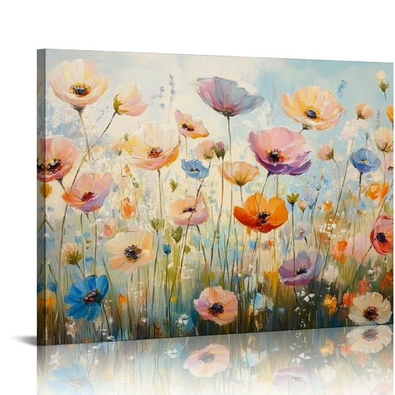 Patifu Floral Canvas Wall Art Colorful Poppies Flower Painting on Canvas Artwork for Living Room Bedroom Decor 20x16in
