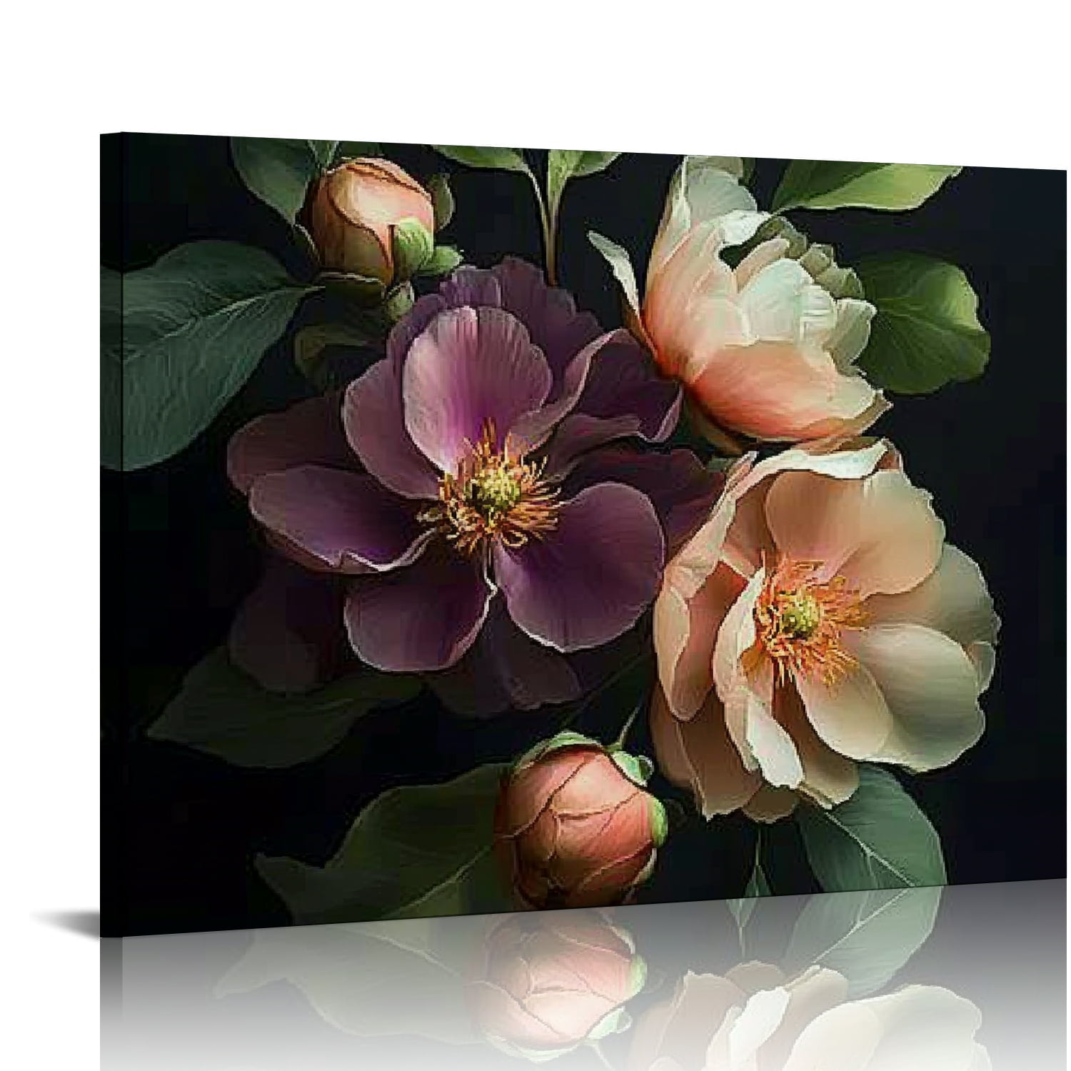 Patifu Floral Canvas Wall Art Vintage Dark Peony Flowers Botanical ...