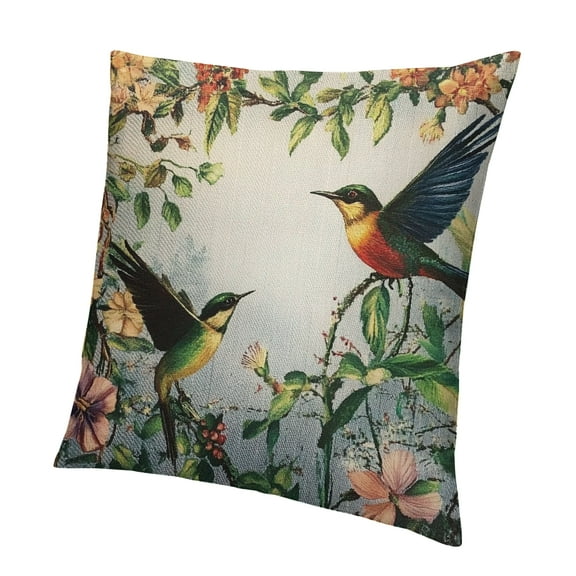 Patifu Floral Hummingbirds Throw Pillow Covers - Birds Painting Pillow Cases Home Decor for Livingroom Couch Bed Decorative Spring Summer Pillowcase Gift 18x18in