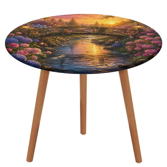 Patifu Floral Stream Wooden Bridge Table Cloth, Waterproof Oil-Proof, Wipeable Spill-Proof Table Cover for Dining Table, Heavy Duty Durable Tablecloth for Kitchen, Party, Picnic, Home Decor,