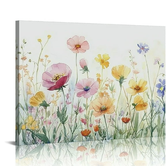 Patifu Floral Wall Art Decor Pink Yellow Purple Flowers Painting Canvas Art for Living Room Bedroom Office Watercolor wildflowers Art Prints Ready to Hang 20x16in