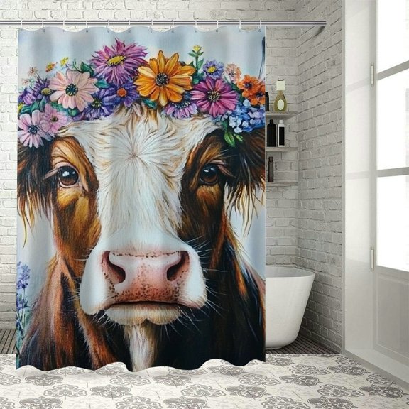 Patifu Flower Crown Shower Curtain 100% Polyester Washable with Hooks for Bathroom Decor 36"x72