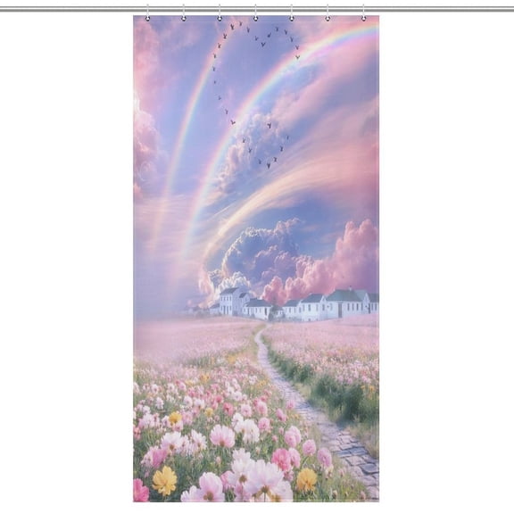 Patifu  Flower Town Under The Rainbow Modern  Bathroom Shower Curtain, Waterproof and Mildew-proof, Thickened Wet and Dry Separate Shower Curtain,