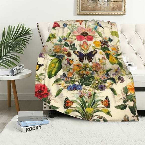 Patifu Flowers Butterflies Bird Warm Lightweight Soft Fleece Blanket Throw Blanket Living Rooms Sofa Decor Cow Gifts All Seasons Super Soft Blanket 40x50in
