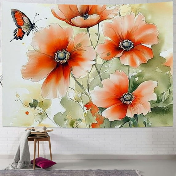 Patifu Flowers Butterfly Watercolor Tapestry Wall Hanging Unique Style Graphic Tapestries Home Wall Decor Art for Living Room Bedroom Apartment Farmhouse Dorm 40x30inch
