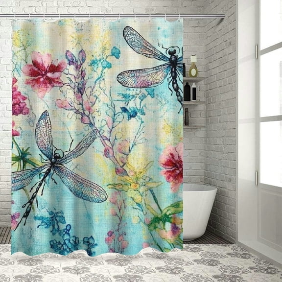 Patifu Flowers Dragonflies Art Nouveau Shower Curtain with Hooks 60"x72
