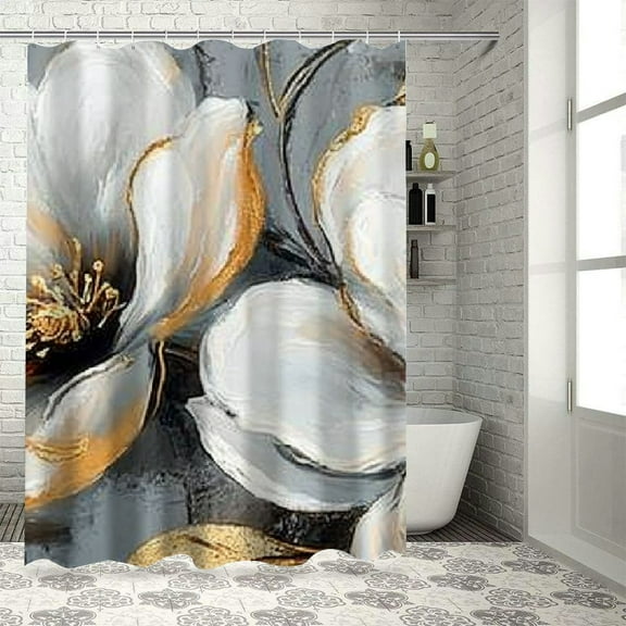 Patifu Flowers Gold Leaves Shower Curtain for Bathroom Chic Modern Decor with Hooks 36"x72