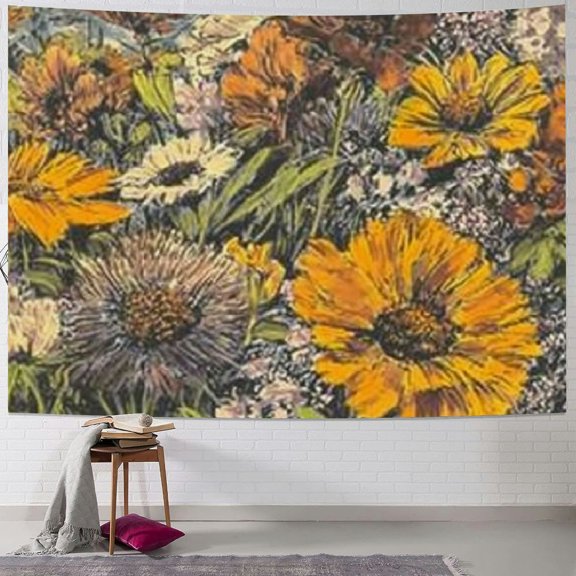 Patifu Flowers Grass Sky Tapestry Wall Hanging Unique Style Graphic Tapestries Home Wall Decor Art for Living Room Bedroom Apartment Farmhouse Dorm 40x30inch