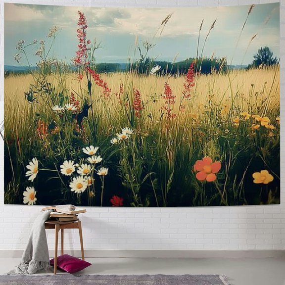 Patifu Flowers Grass Sky Tapestry Wall Hanging Unique Style Graphic Tapestries Home Wall Decor Art for Living Room Bedroom Apartment Farmhouse Dorm 40x30inch
