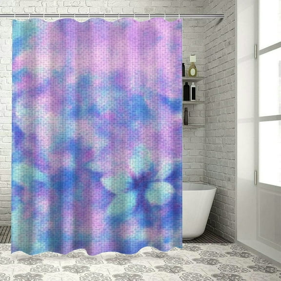 Patifu Flowers Purple Blue Shower Curtain Set 100% Polyester Fiber Bathroom Shower Curtain Set with Hooks 36"x72