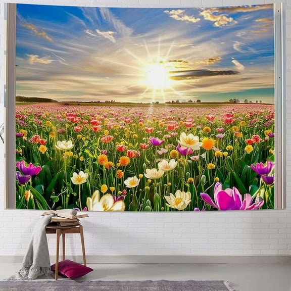 Patifu Flowers Sun Field Tapestry Wall Hanging Unique Style Graphic Tapestries Home Wall Decor Art for Living Room Bedroom Apartment Farmhouse Dorm 40x60inch