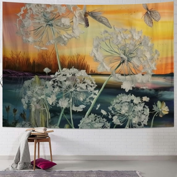 Patifu Flowers Sunset Impressionism Tapestry Wall Hanging Unique Style Graphic Tapestries Home Wall Decor Art for Living Room Bedroom Apartment Farmhouse Dorm 40x60inch