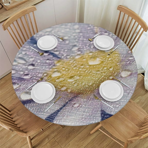 Patifu Flowers Water Droplets Fabric Round Tablecloth Stain-Resistant Washable for Indoor Outdoor Restaurant Wedding Party Waterproof 31"-35