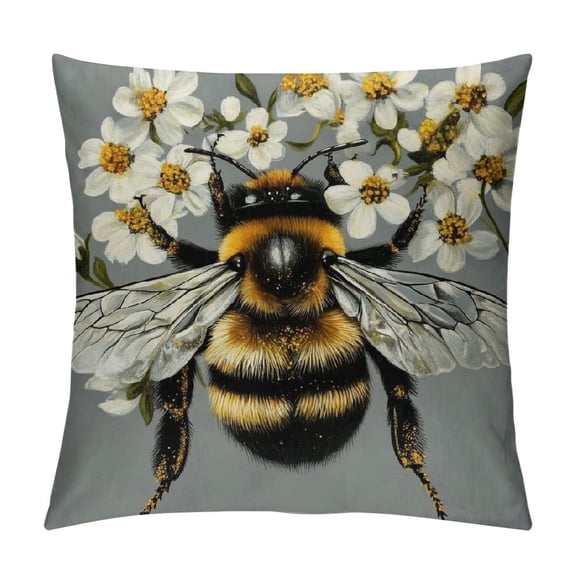 Patifu Fluffy Bumblebee with Wings Throw Pillow Cover Cases Sketch Fly Insect Yellow Flower Summer Biology Entomology Outdoor Decor Pillowcase Home Square  18x18in