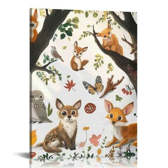 Patifu Forest Animals Trees Digital Art Canvas Print for Living Room Bedroom Home Office Wall Decor 16x20 in