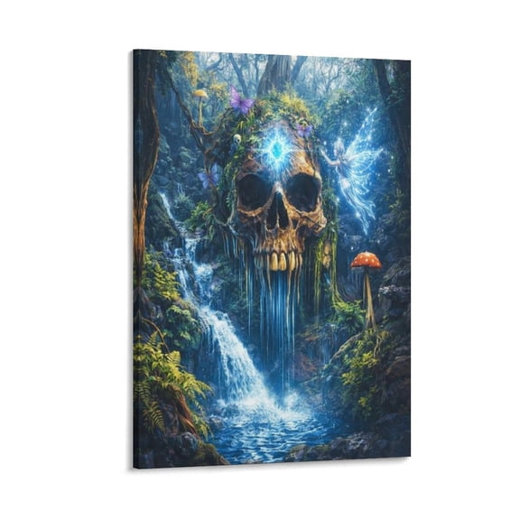 Patifu Forest Skull Waterfall And Fairy Wall Art, High-definition Printed Frameless Canvas Wall Art, Suitable for Hanging in Bedrooms, Dormitories, and Living Rooms,