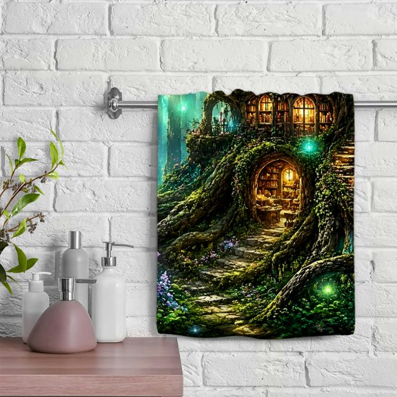 Patifu Forest Tree House Library Soft Microfiber Bath Towel 29.5x13.8 Inches for Bathroom Kitchen Gym Spa 29.5x13.8in