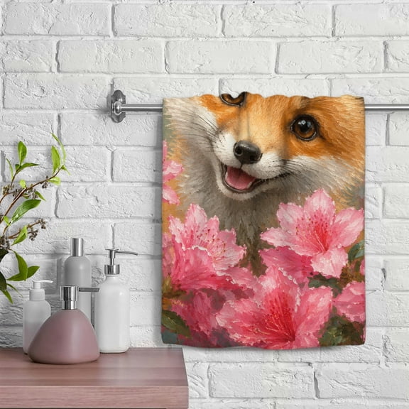 Patifu Fox Cub Among Pink Azaleas Soft Absorbent Polyester Bath Towel 29.5x13.8 Inches 29.5x13.8in