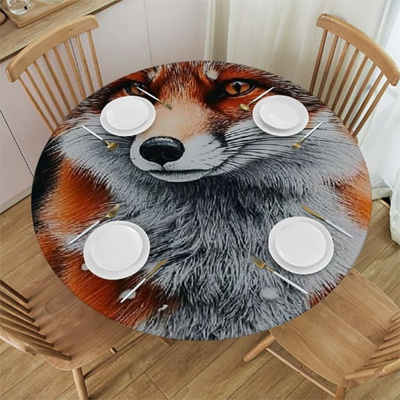 Patifu Fox Snow Eyes Round Tablecloth - Stain-Resistant & Washable Polyester Tablecloth for Picnic Dining Kitchen Farmhouse 42"-46