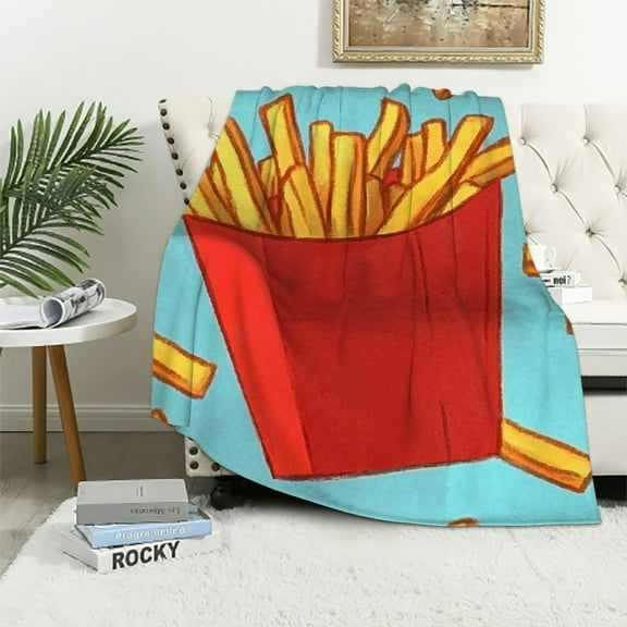 Patifu French Fries Warm Lightweight Blanket Soft Fleece Throw Blanket for Living Rooms Sofa Cow Gifts All Seasons Excellent Hand Feel Blanket 60x80in