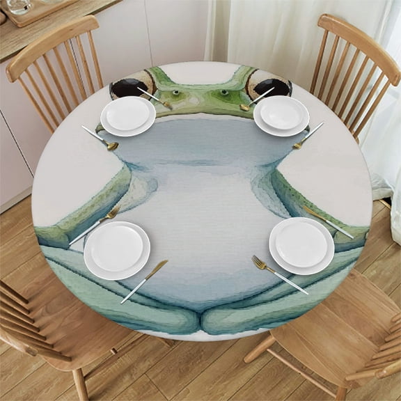 Patifu Frog Lotus Position Round Tablecloth, Stain-Resistant & Washable, Ideal for Indoor and Outdoor Dining, Wedding, Party, Various Sizes Available 31"-35