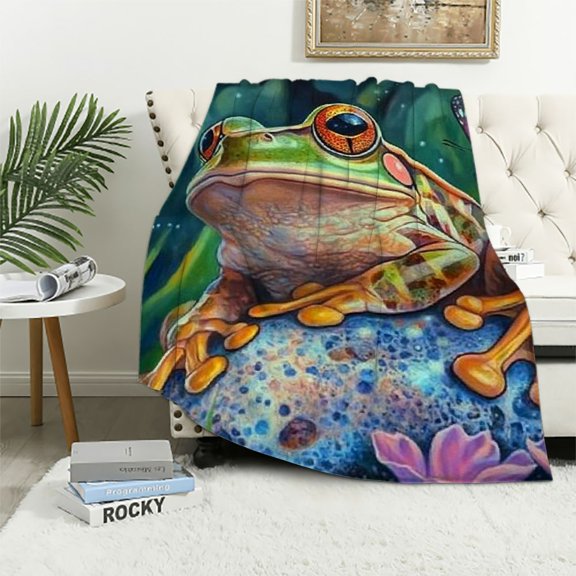Patifu Frog Rock Butterfly Warm Lightweight Soft Fleece Throw Blanket for All Seasons, Living Rooms Sofa Decor Cow Gifts Blanket, Long-lasting Blanket 40x50in