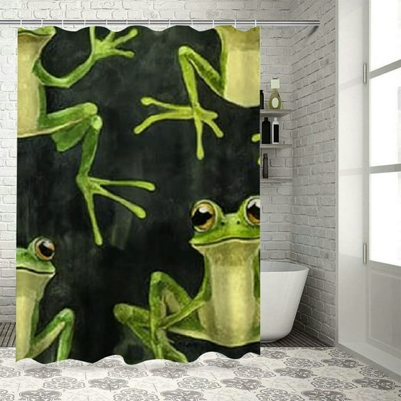 Patifu Frogs Digital Art Bathroom Décor Set with Hooks, Polyester Stylish Shower Curtain Decoration, Chic Modern Home Bathtubs Curtain Décor Set with Hooks 36"x72