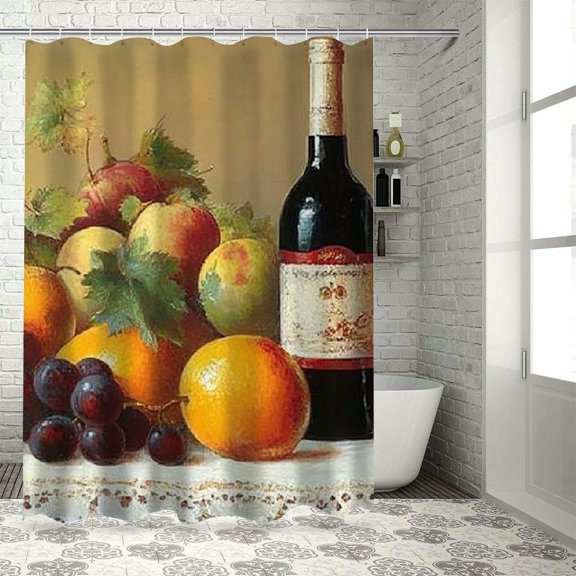Patifu Fruit Wine Bottle Washable Shower Curtain with Hooks, Chic Modern Bathroom Decor 36"x72