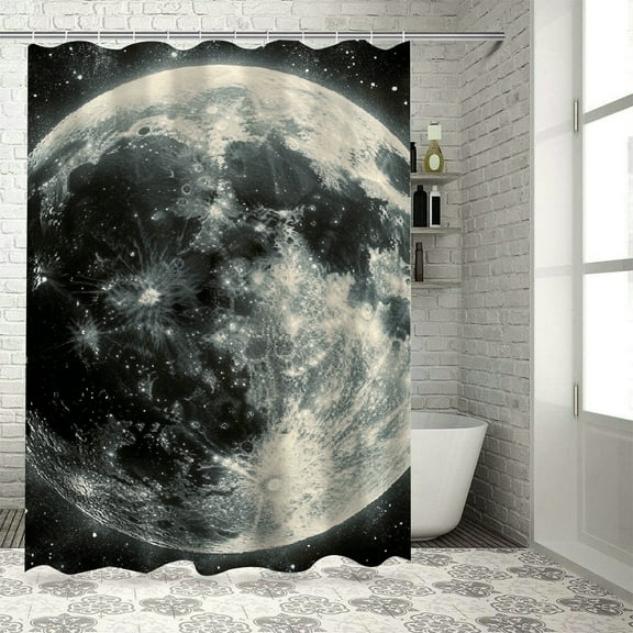 Patifu Full Moon Stars Space Shower Curtain for Bathroom Decoration 100% Polyester with Hooks 36"x72