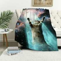 Patifu Funny Cat Blanket Cute Cat Lover Gifts Throw Blankets for Girls Boys Adult Women Men Kids Plush Cozy Flannel  Ultra Soft Fuzzy Nebula Galaxy Kitten Party Blanket  50x60in