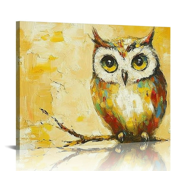 Patifu Funny Owl Canvas Wall Art Cute Animal Pictures Artwork Vintage Bird  Prints for Living Room Bedroom Kid's Room Decoration Modern Wall Decor Ready to Hang  20x16in